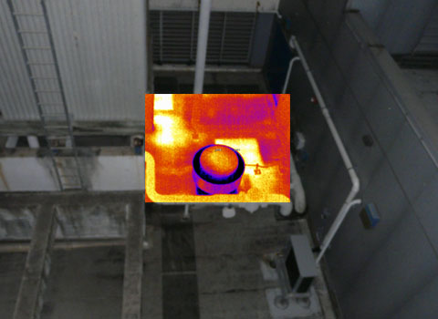 Field test. following the ASTM standard C1153, titled "Standard Practice for Location of Wet Insulation in Roofing Systems Using Infrared Imaging." The heat stored in wet roof insulation can be detected after sunset with a thermographic equipment, producing spectacular results.